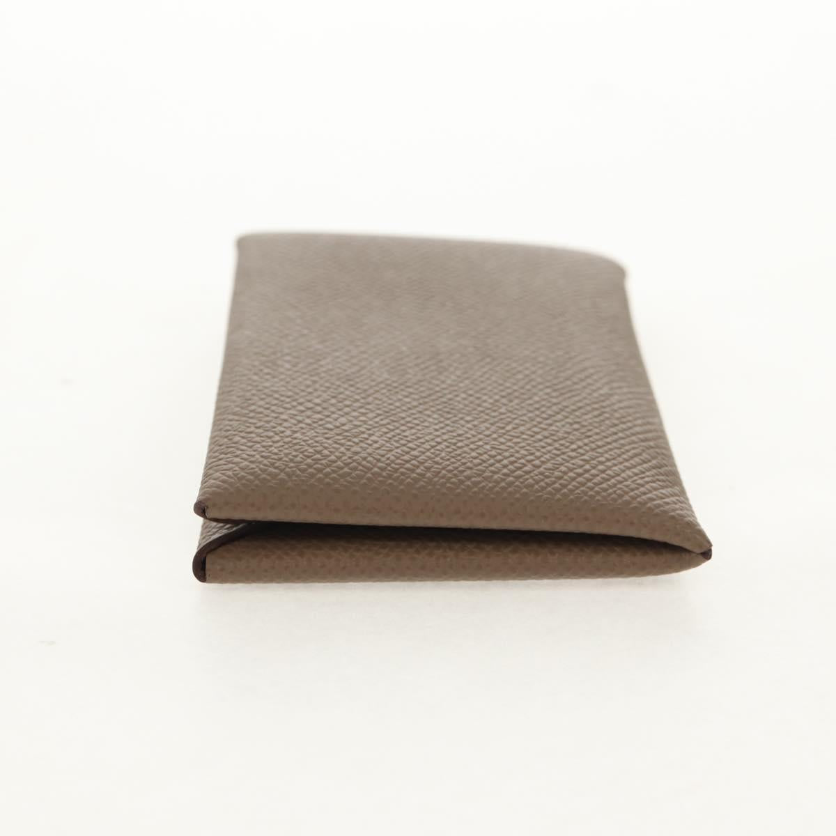 HERMES Calvi Coin Purse Leather Beige Silver Auth BA8241M