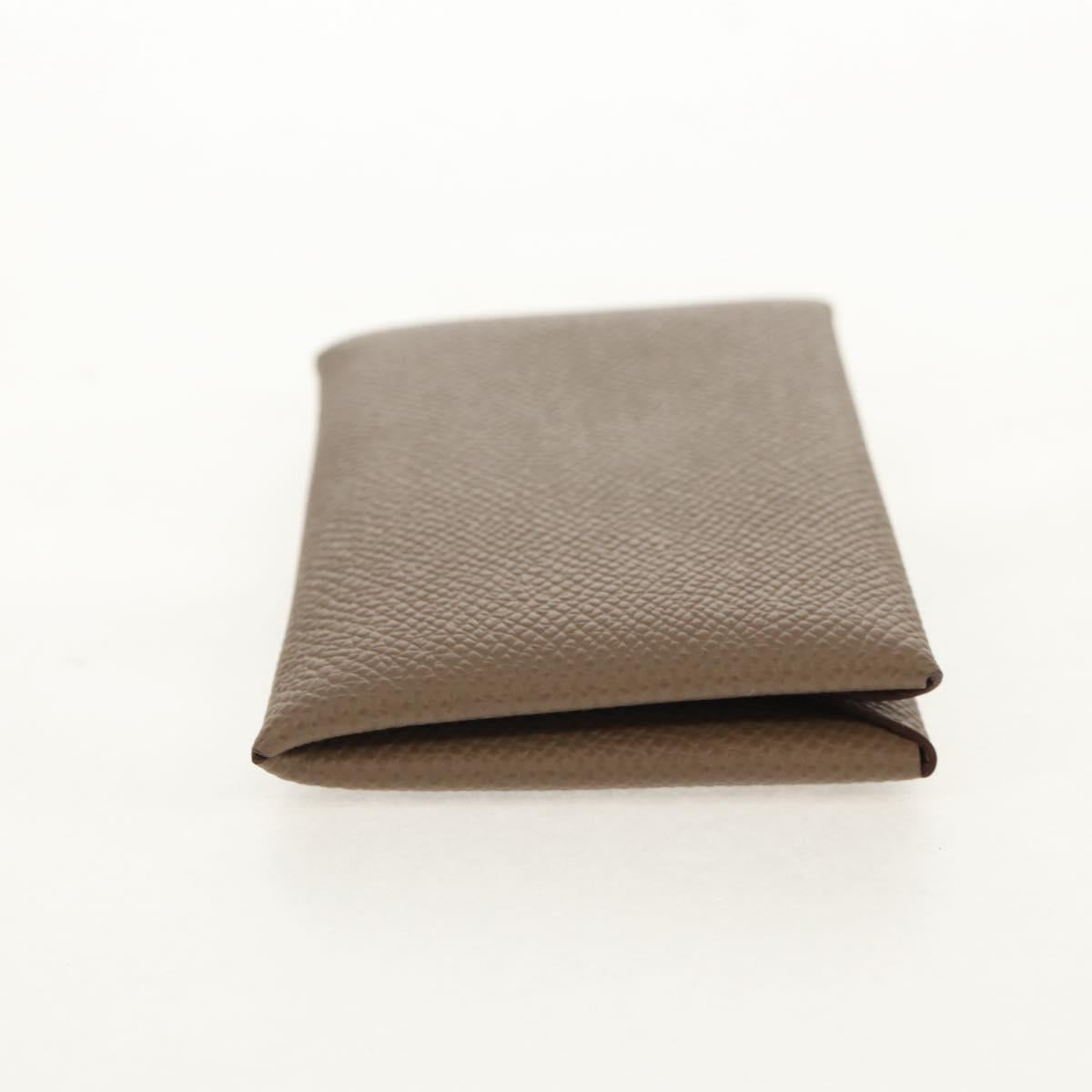 HERMES Calvi Coin Purse Leather Beige Silver Auth BA8241M