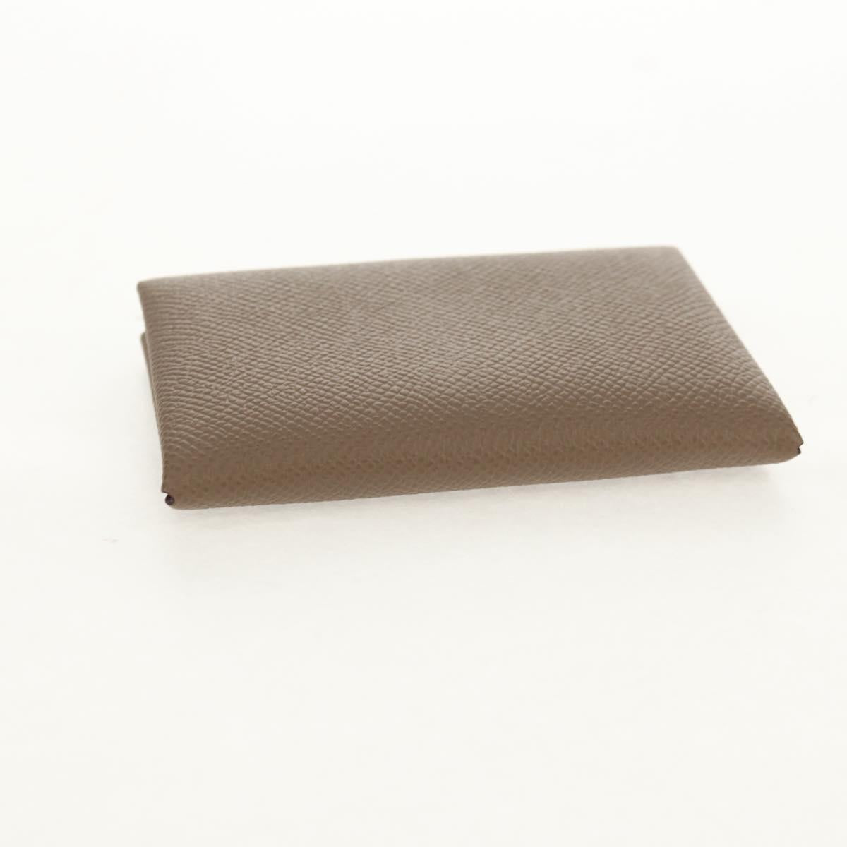 HERMES Calvi Coin Purse Leather Beige Silver Auth BA8241M