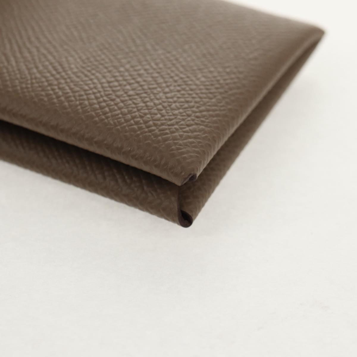 HERMES Calvi Coin Purse Leather Beige Silver Auth BA8241M