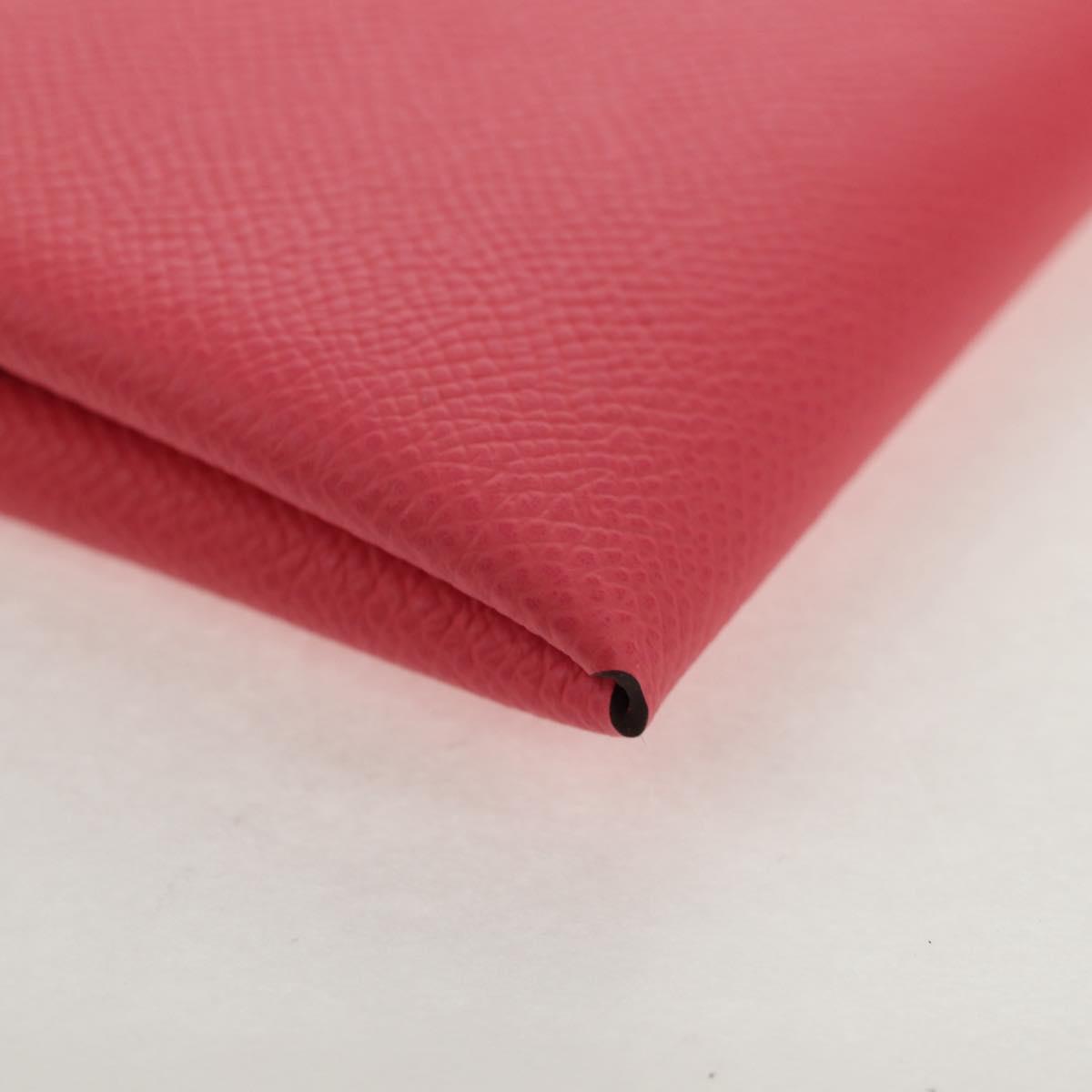 HERMES Calvi Duo Coin Purse Leather Pink Silver Auth BA8242M