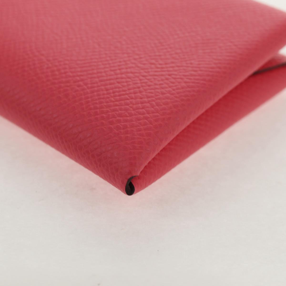 HERMES Calvi Duo Coin Purse Leather Pink Silver Auth BA8242M