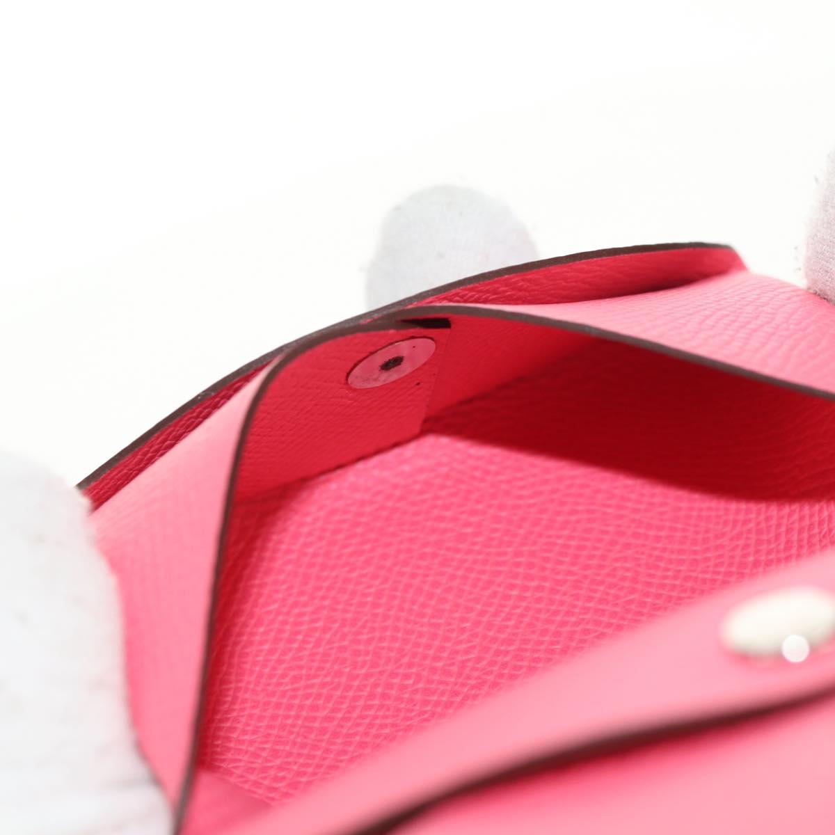 HERMES Calvi Duo Coin Purse Leather Pink Silver Auth BA8242M