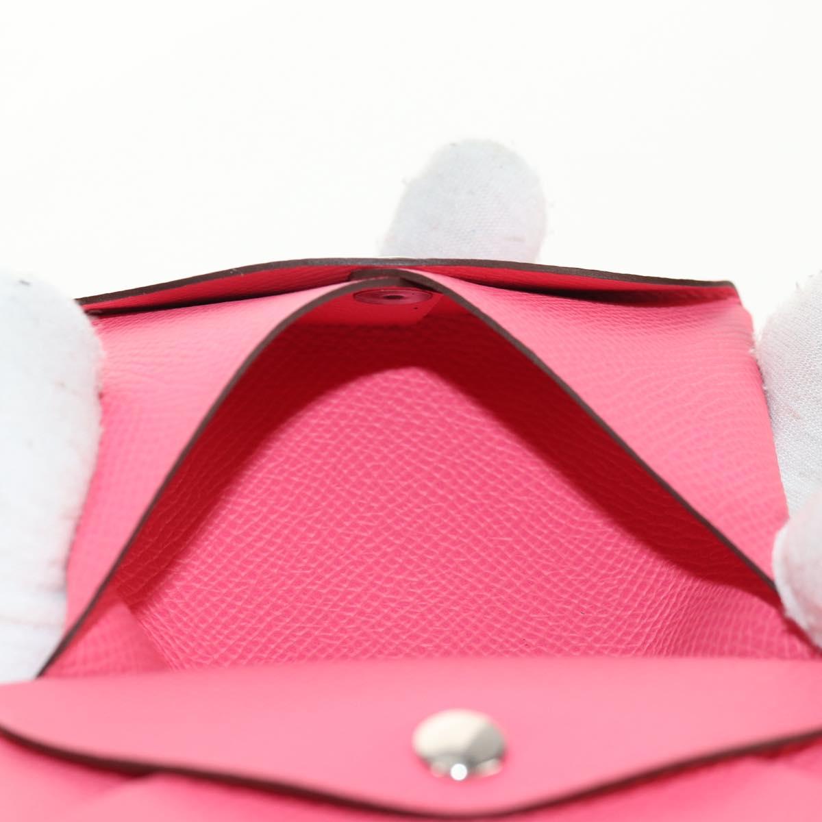 HERMES Calvi Duo Coin Purse Leather Pink Silver Auth BA8242M