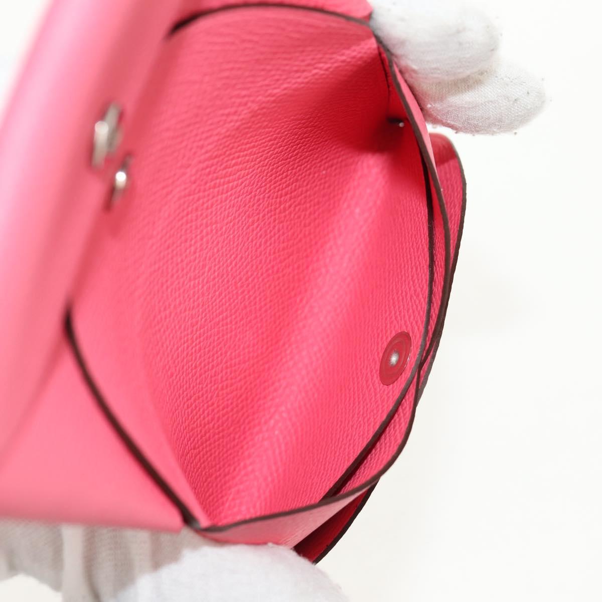 HERMES Calvi Duo Coin Purse Leather Pink Silver Auth BA8242M