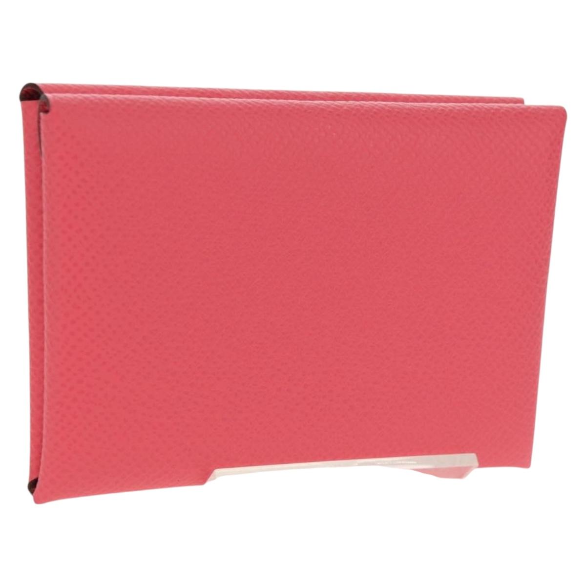 HERMES Calvi Duo Coin Purse Leather Pink Silver Auth BA8242M