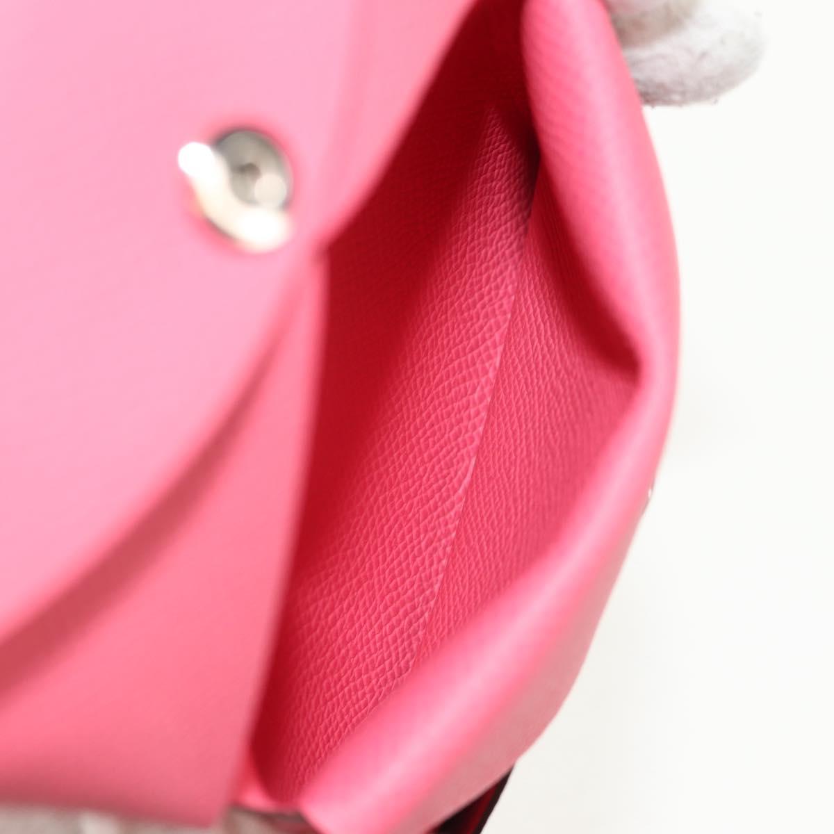 HERMES Calvi Duo Coin Purse Leather Pink Silver Auth BA8242M