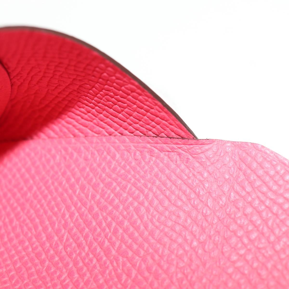 HERMES Calvi Duo Coin Purse Leather Pink Silver Auth BA8242M