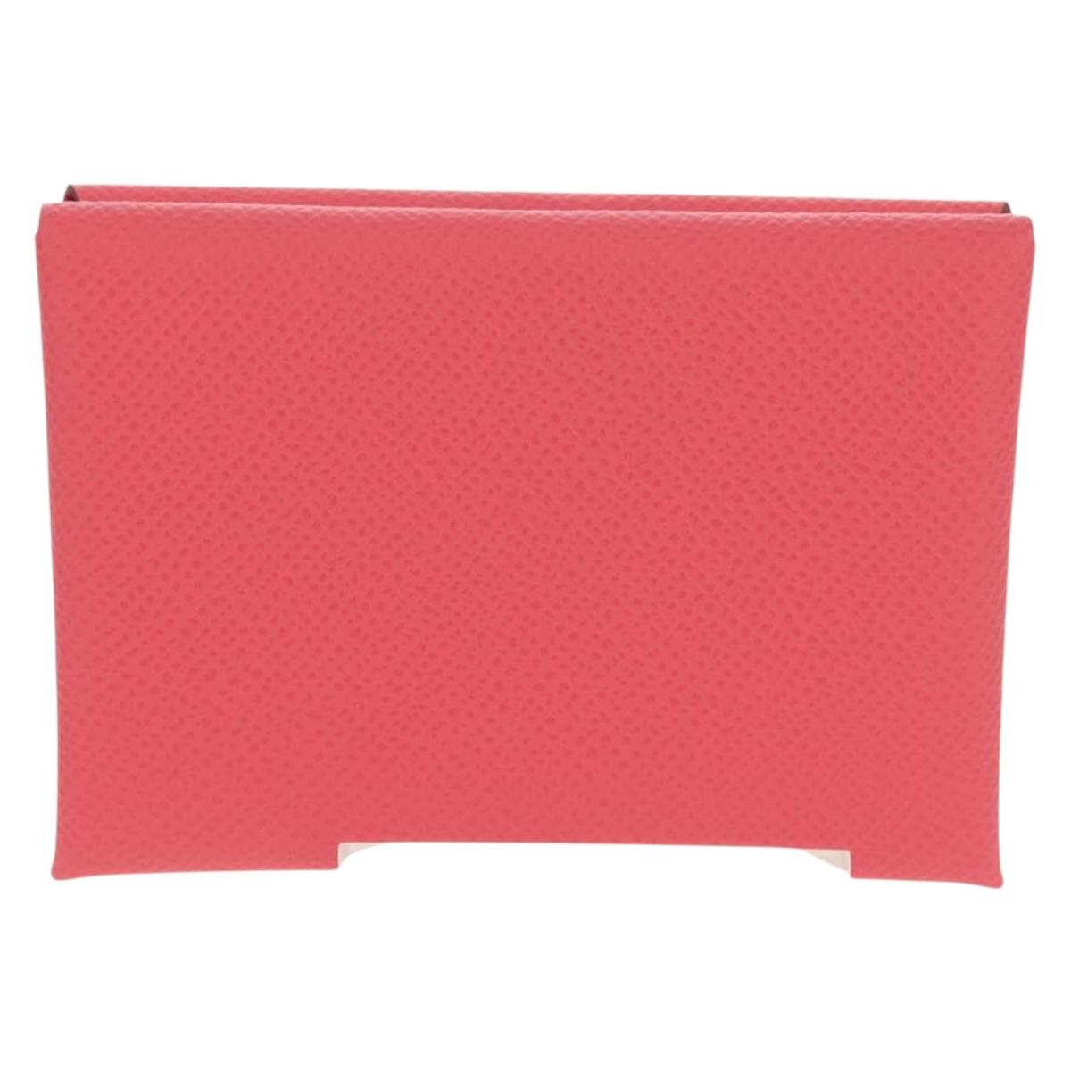 HERMES Calvi Duo Coin Purse Leather Pink Silver Auth BA8242M