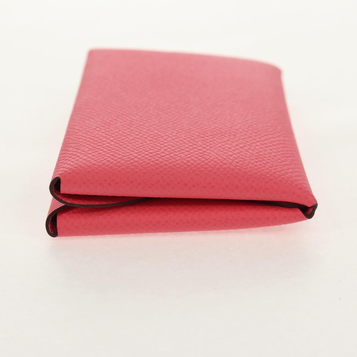 HERMES Calvi Duo Coin Purse Leather Pink Silver Auth BA8242M