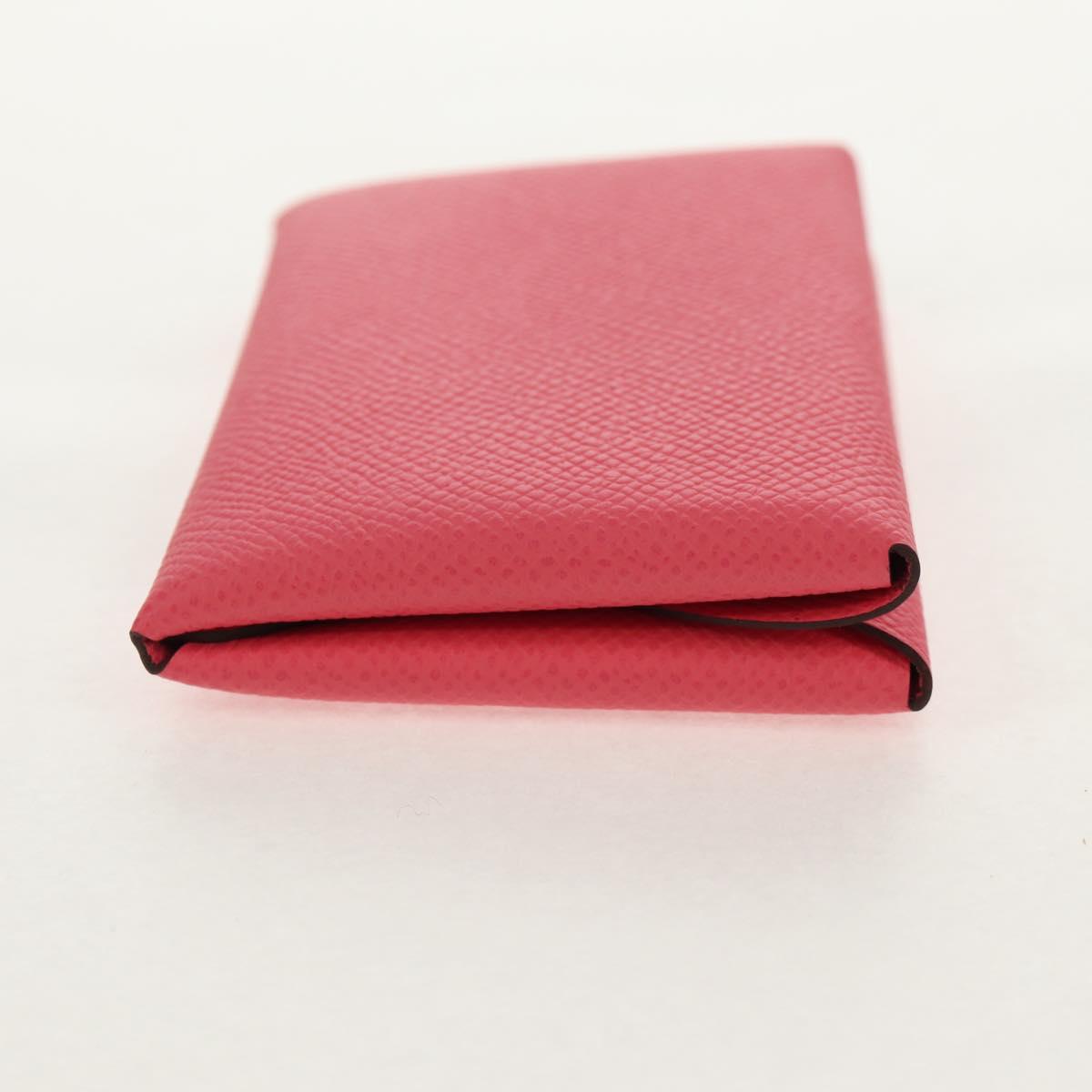 HERMES Calvi Duo Coin Purse Leather Pink Silver Auth BA8242M