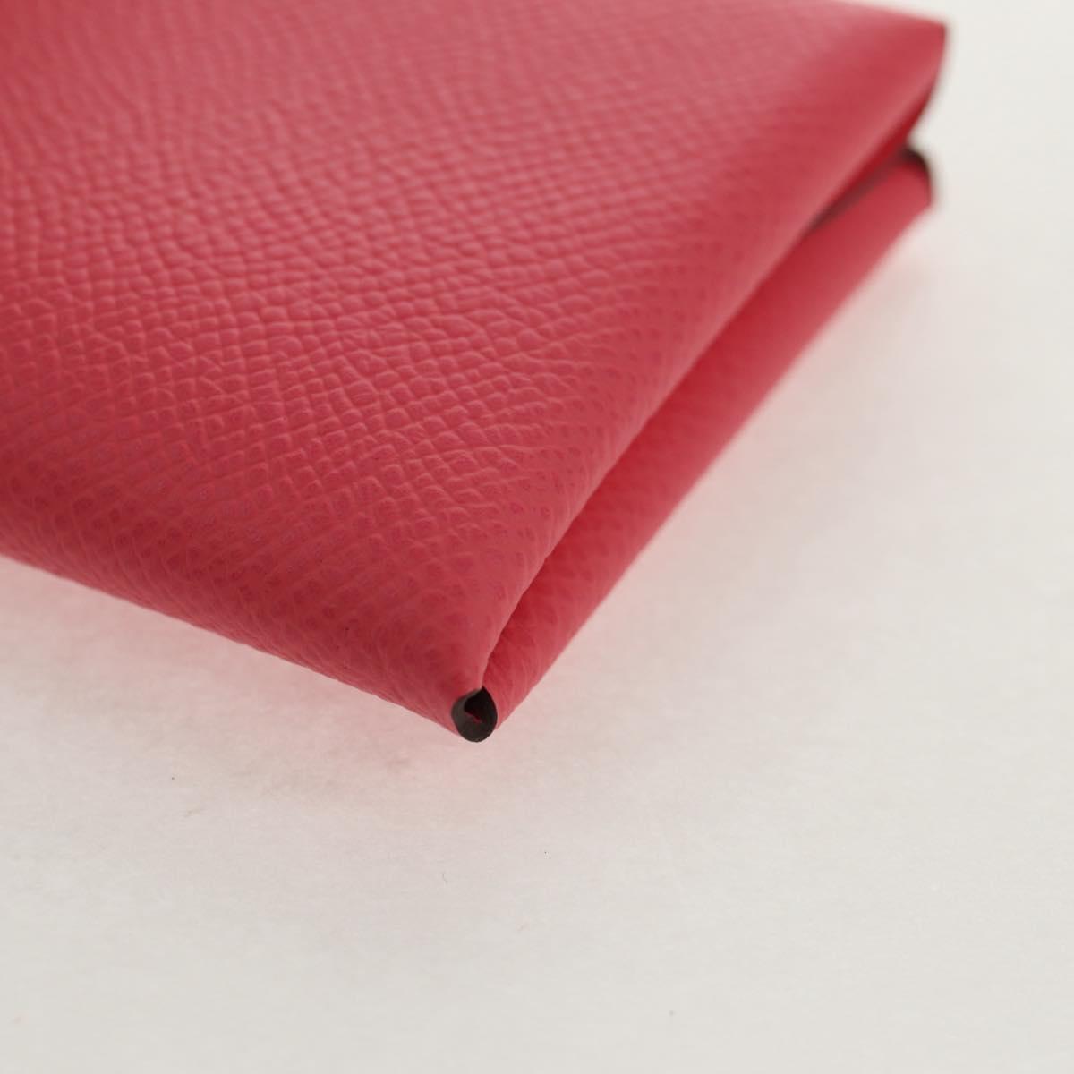 HERMES Calvi Duo Coin Purse Leather Pink Silver Auth BA8242M