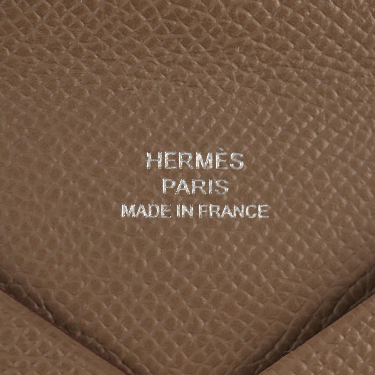 HERMES Calvi Coin Purse Leather Beige Silver Auth BA8243M