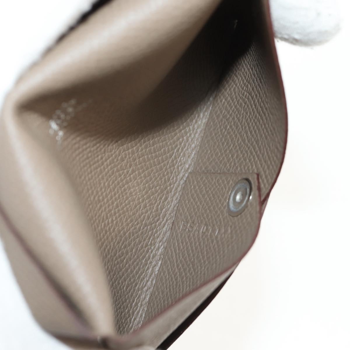 HERMES Calvi Coin Purse Leather Beige Silver Auth BA8243M