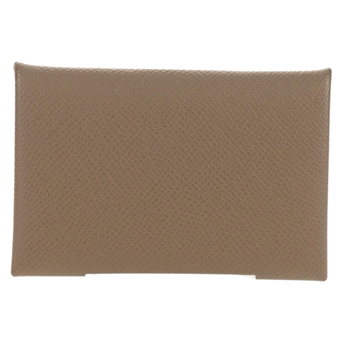 HERMES Calvi Coin Purse Leather Beige Silver Auth BA8243M