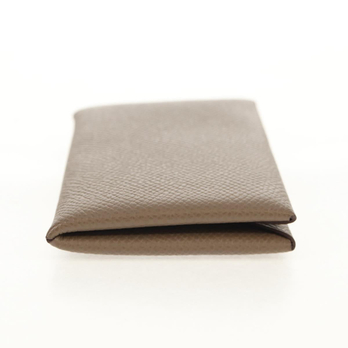 HERMES Calvi Coin Purse Leather Beige Silver Auth BA8243M