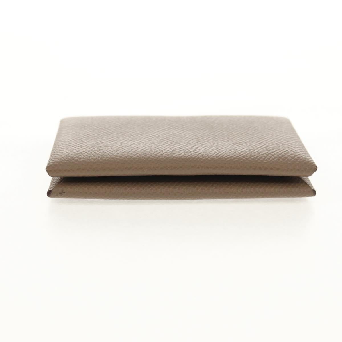 HERMES Calvi Coin Purse Leather Beige Silver Auth BA8243M