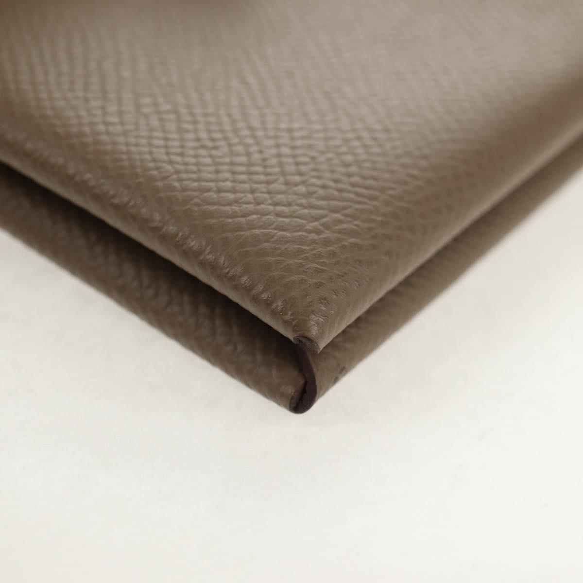 HERMES Calvi Coin Purse Leather Beige Silver Auth BA8243M