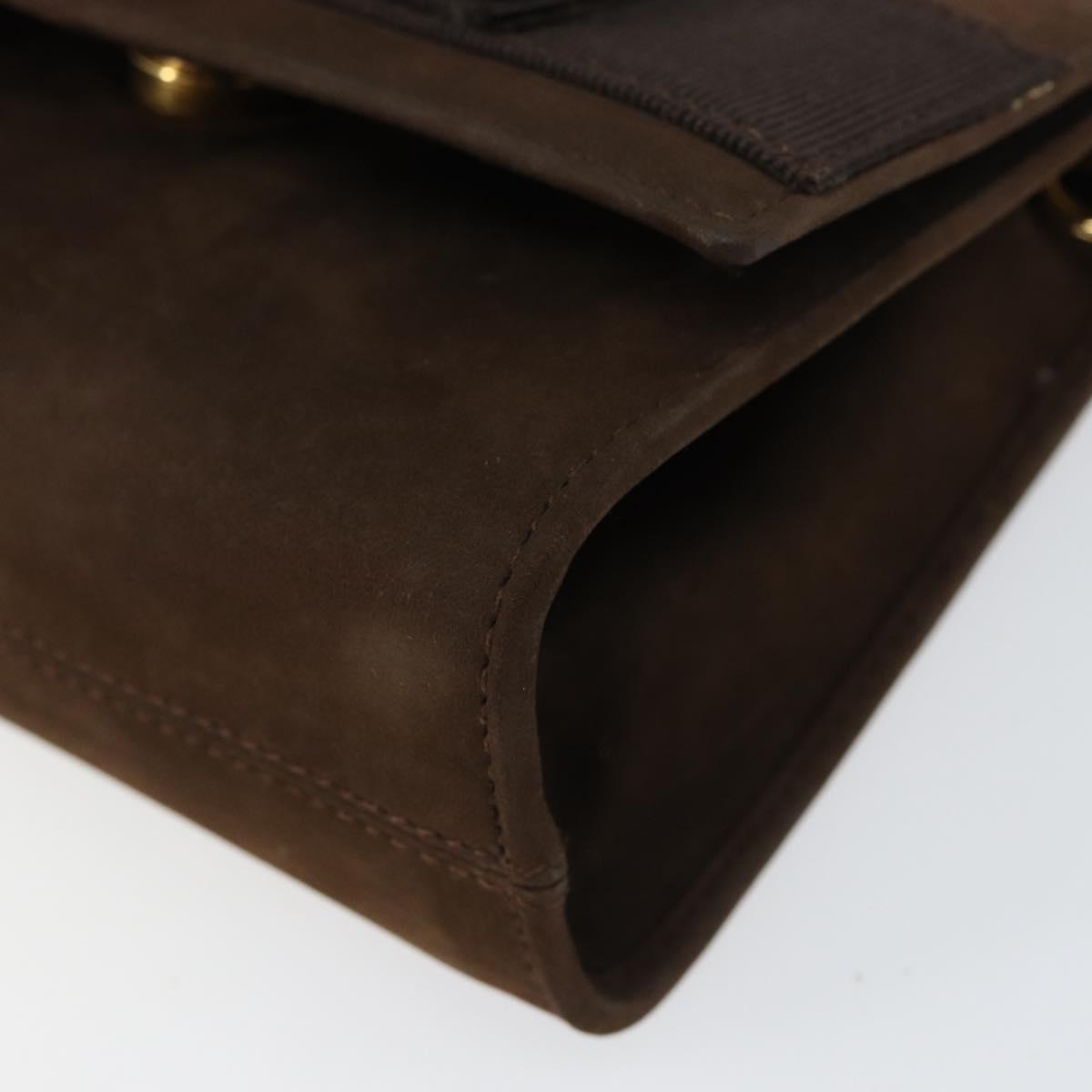 Salvatore Ferragamo Vala Chain Shoulder Bag Suede Brown Gold Auth BA8244