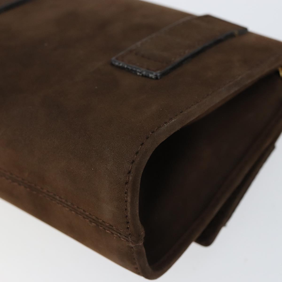 Salvatore Ferragamo Vala Chain Shoulder Bag Suede Brown Gold Auth BA8244