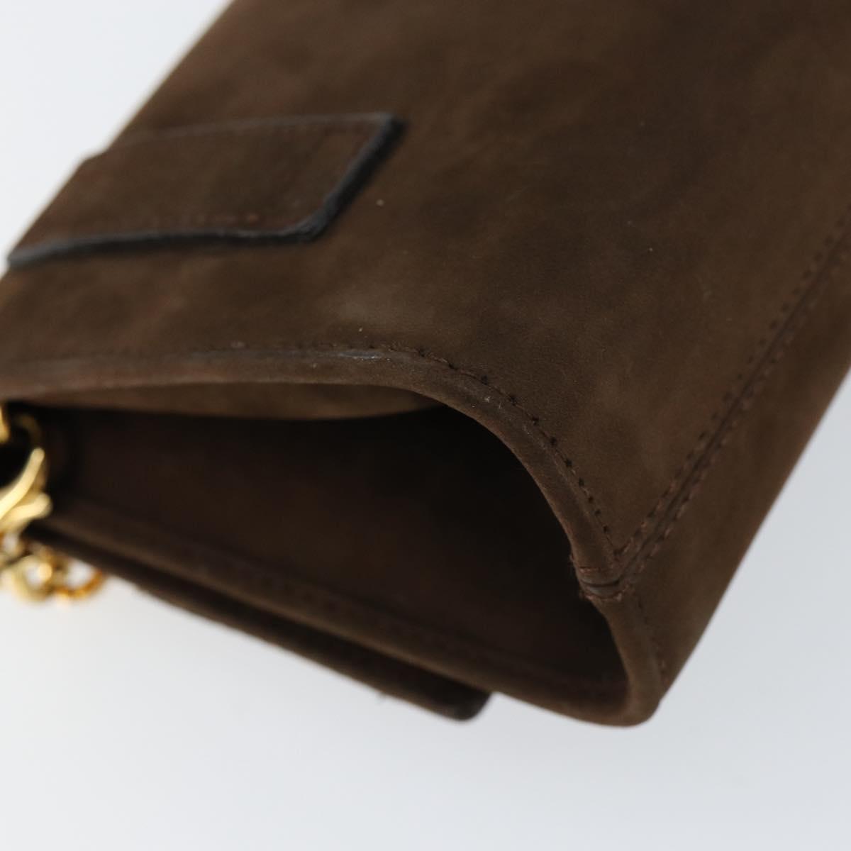 Salvatore Ferragamo Vala Chain Shoulder Bag Suede Brown Gold Auth BA8244