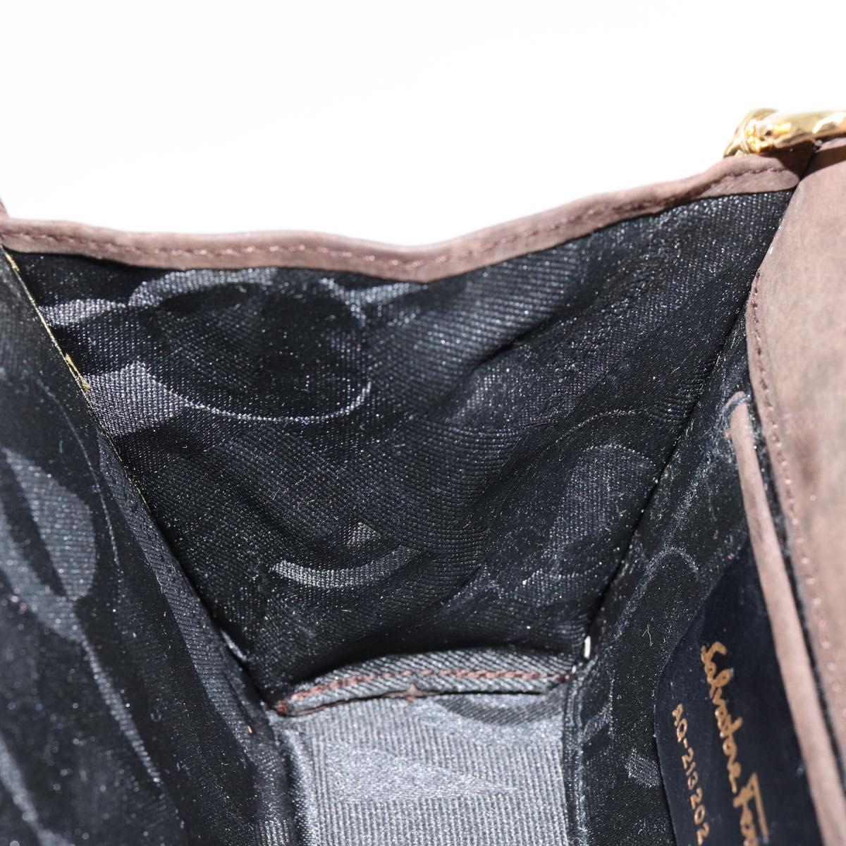 Salvatore Ferragamo Vala Chain Shoulder Bag Suede Brown Gold Auth BA8244