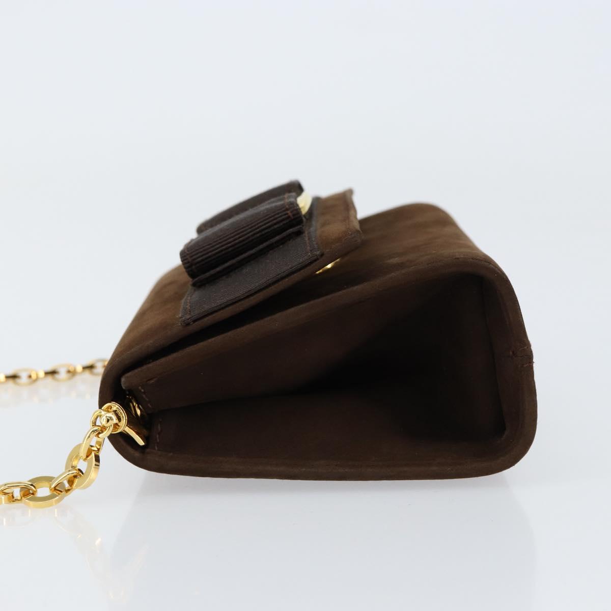 Salvatore Ferragamo Vala Chain Shoulder Bag Suede Brown Gold Auth BA8244