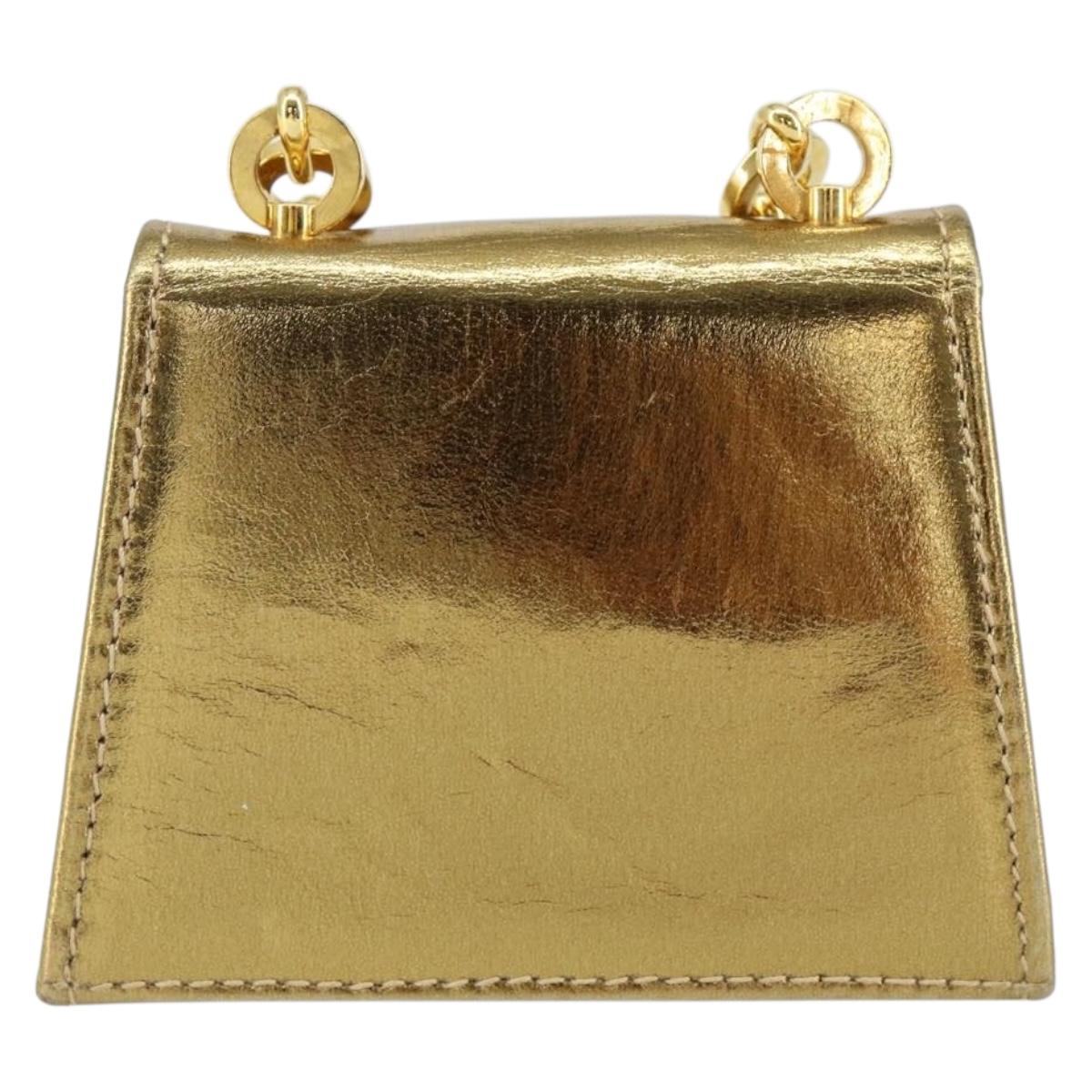 Salvatore Ferragamo Gancini Micro Chain Shoulder Bag Leather Gold Auth BA8245