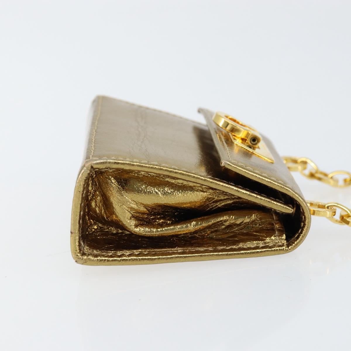 Salvatore Ferragamo Gancini Micro Chain Shoulder Bag Leather Gold Auth BA8245