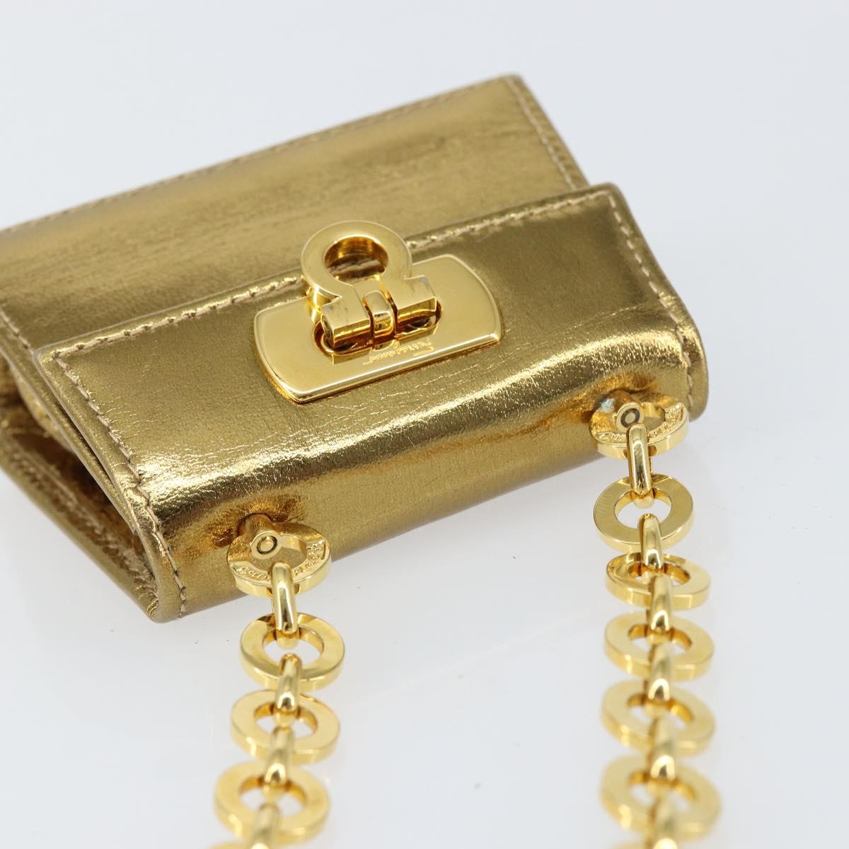 Salvatore Ferragamo Gancini Micro Chain Shoulder Bag Leather Gold Auth BA8245