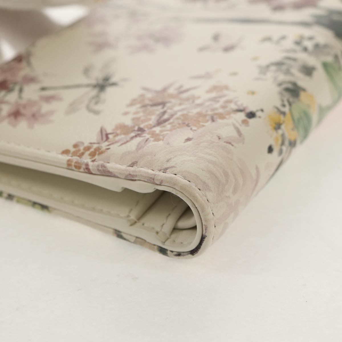 Christian Dior Caro Dahlia Bifold Wallet Leather White Gold Auth BA8247M