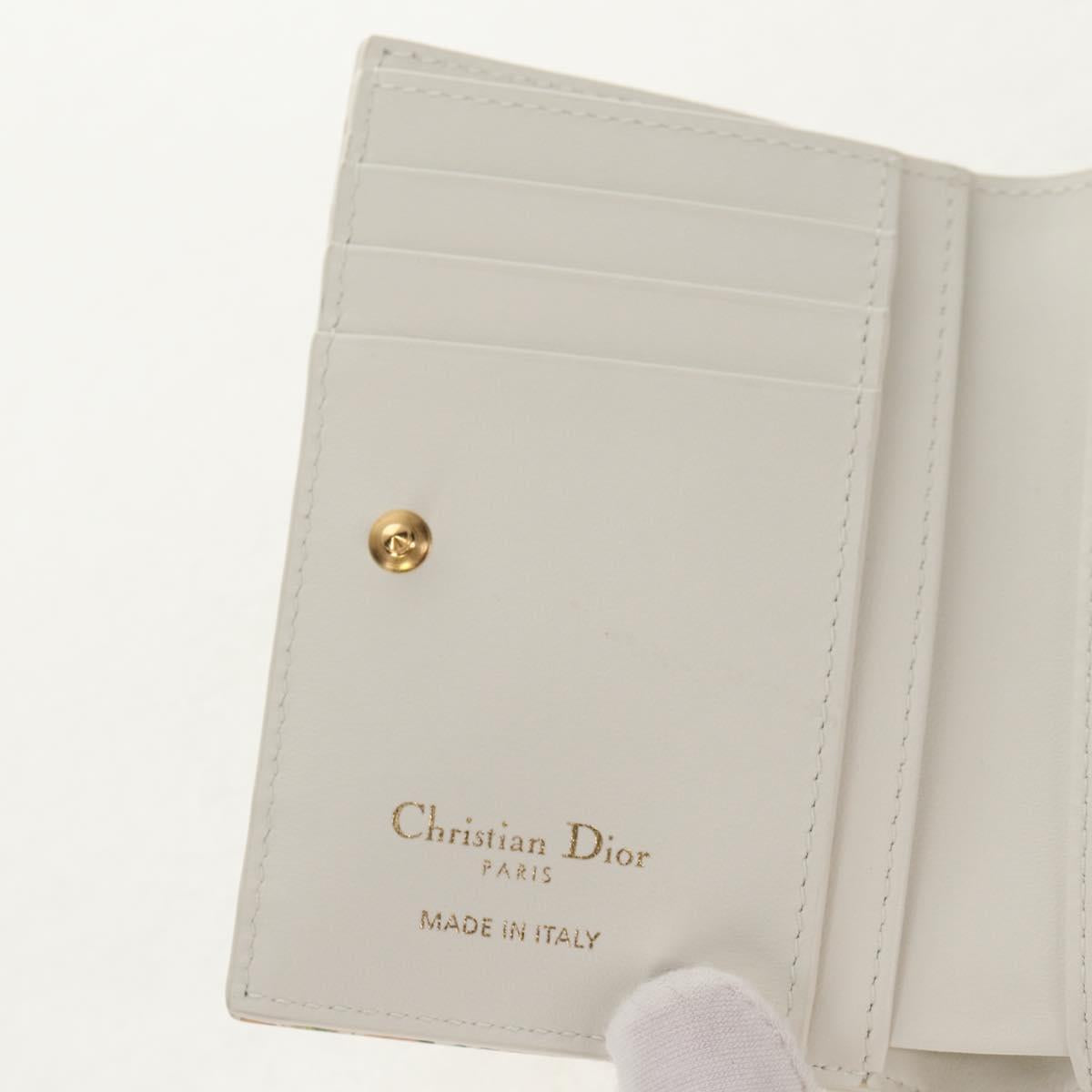Christian Dior Caro Dahlia Bifold Wallet Leather White Gold Auth BA8247M