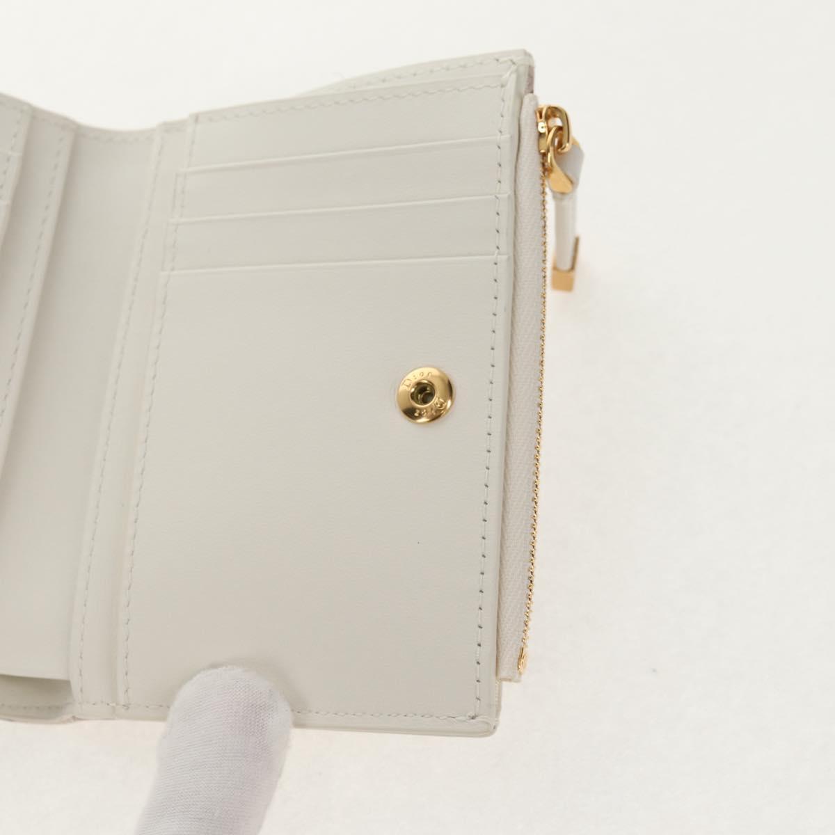 Christian Dior Caro Dahlia Bifold Wallet Leather White Gold Auth BA8247M