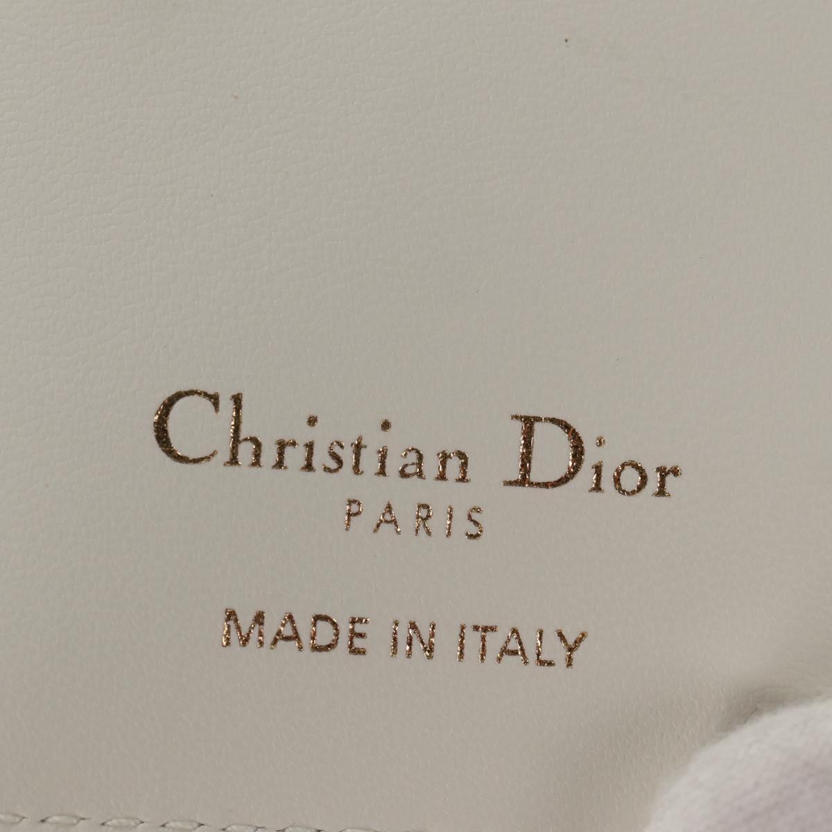 Christian Dior Caro Dahlia Bifold Wallet Leather White Gold Auth BA8247M