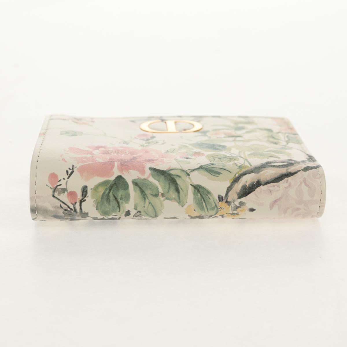 Christian Dior Caro Dahlia Bifold Wallet Leather White Gold Auth BA8247M