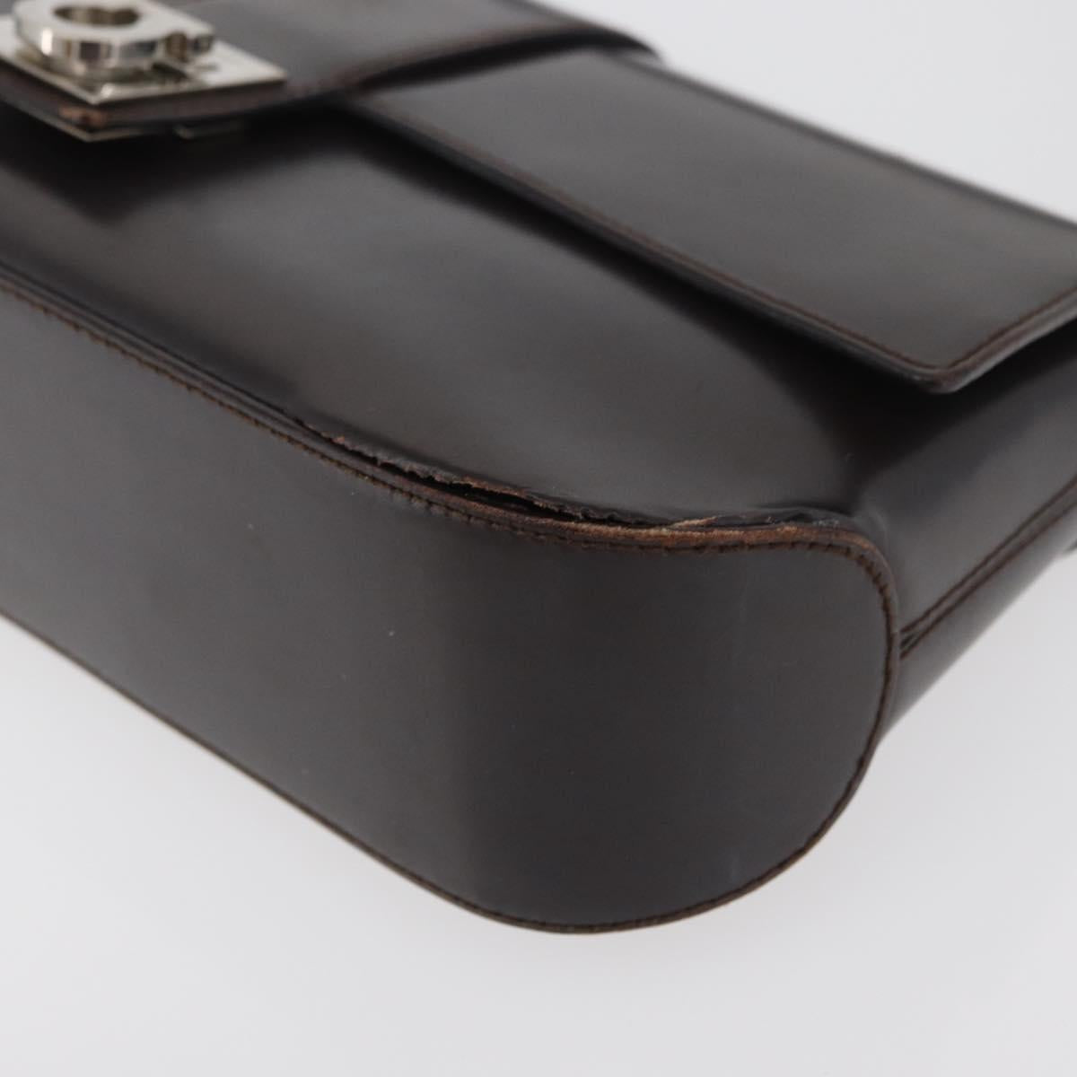 Salvatore Ferragamo Gancini Shoulder Bag Leather Dark Brown Auth BA825