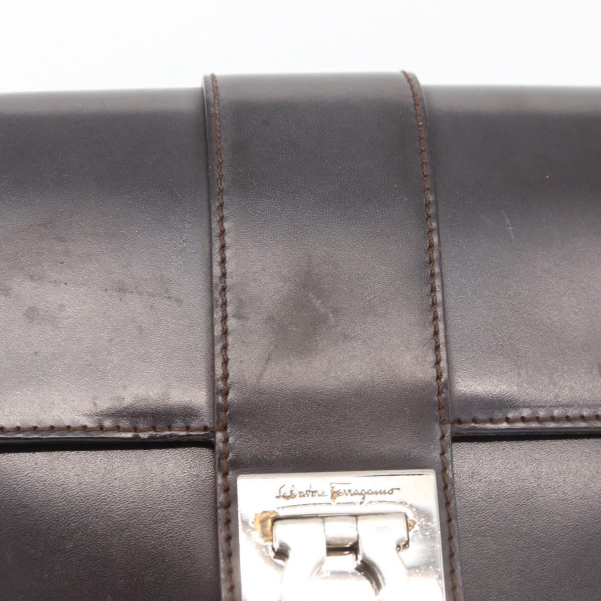 Salvatore Ferragamo Gancini Shoulder Bag Leather Dark Brown Auth BA825