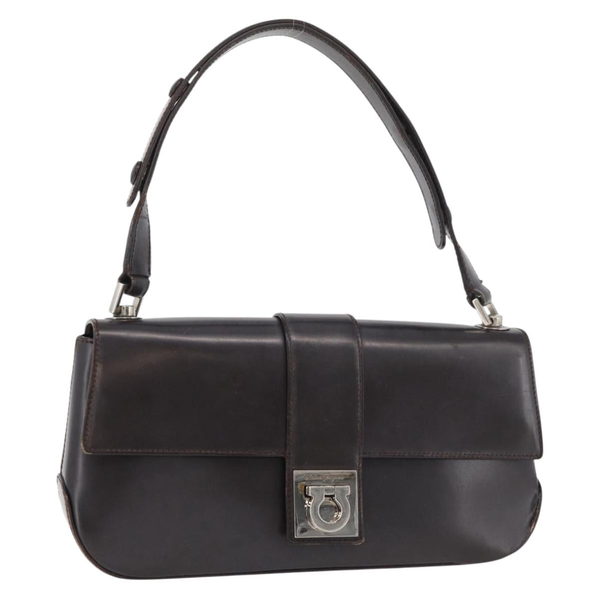 Salvatore Ferragamo Gancini Shoulder Bag Leather Dark Brown Auth BA825