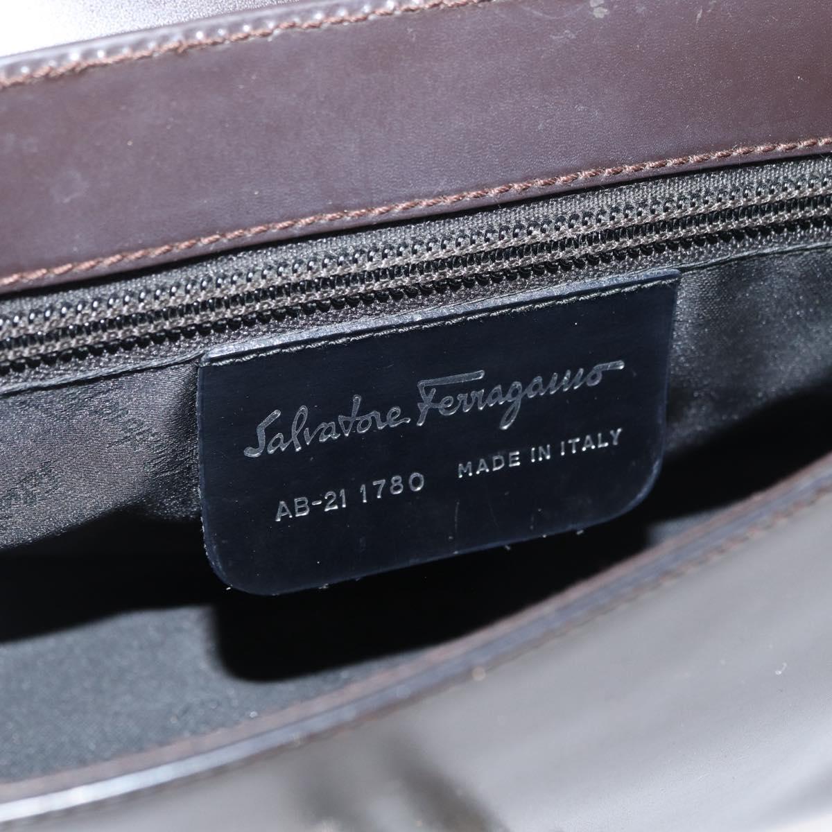 Salvatore Ferragamo Gancini Shoulder Bag Leather Dark Brown Auth BA825