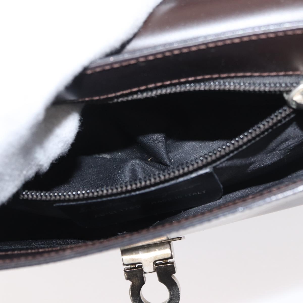 Salvatore Ferragamo Gancini Shoulder Bag Leather Dark Brown Auth BA825