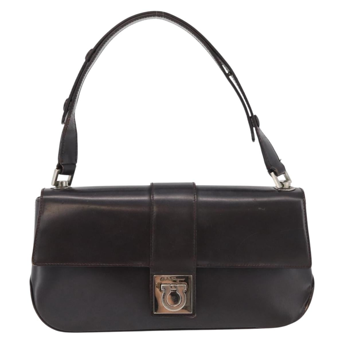 Salvatore Ferragamo Gancini Shoulder Bag Leather Dark Brown Auth BA825