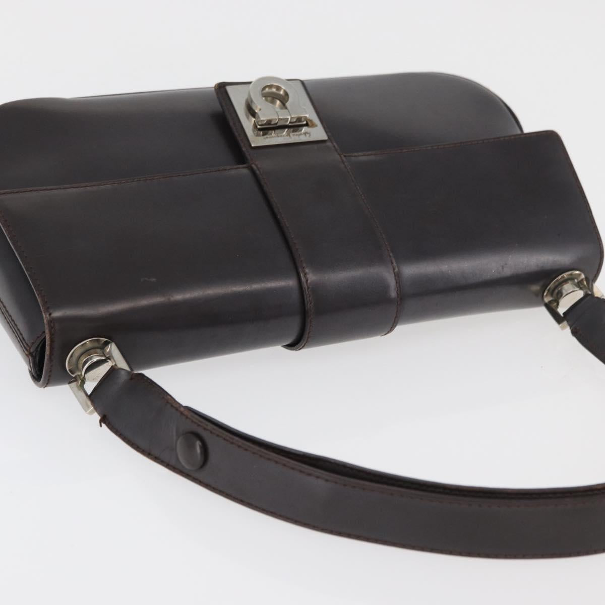 Salvatore Ferragamo Gancini Shoulder Bag Leather Dark Brown Auth BA825