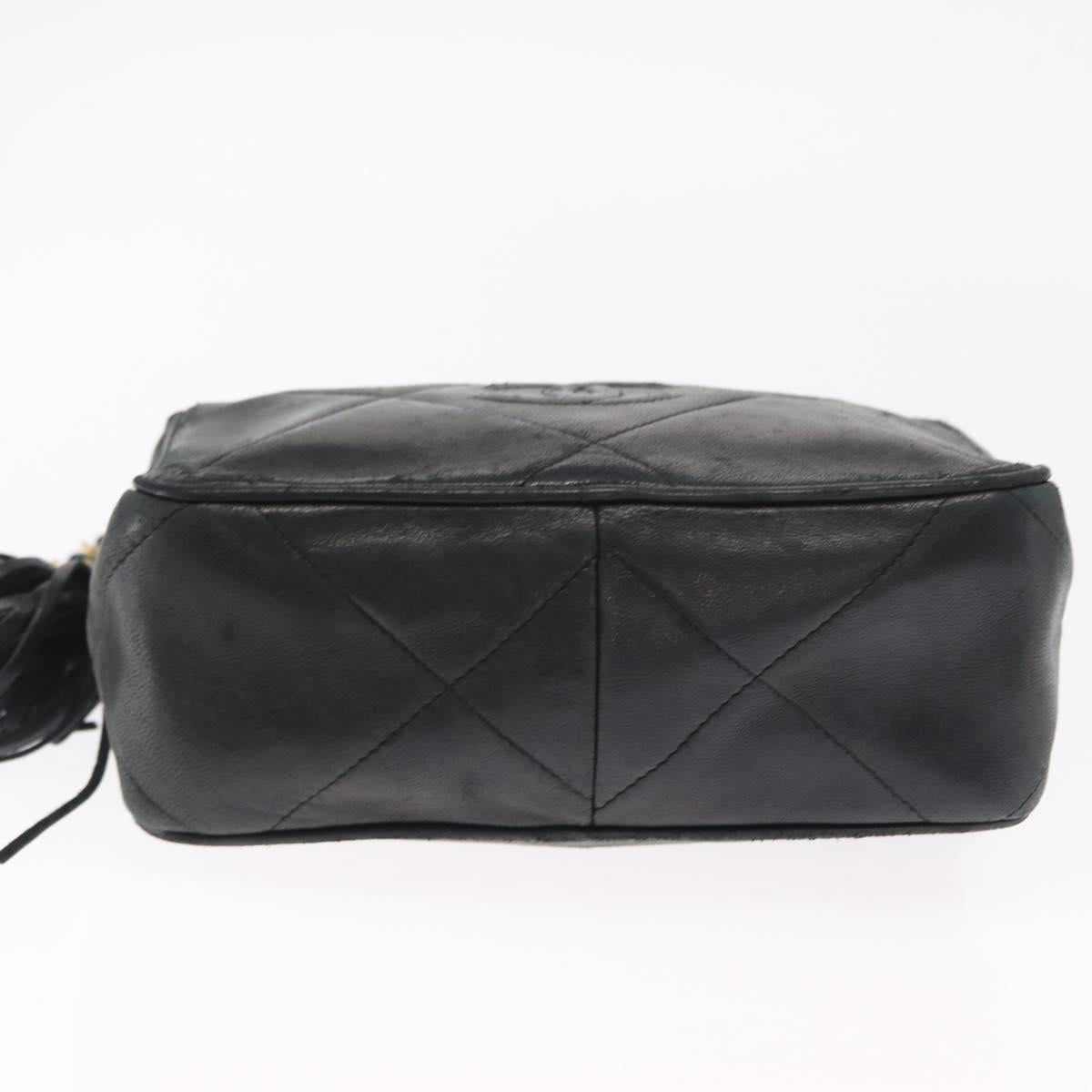 CHANEL Matelasse Chain Shoulder Bag Lamb Skin Black Gold CC Auth BA8251