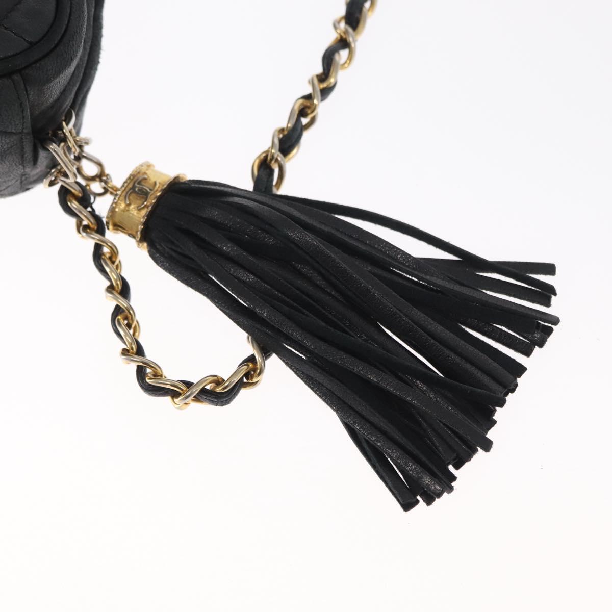 CHANEL Matelasse Chain Shoulder Bag Lamb Skin Black Gold CC Auth BA8251