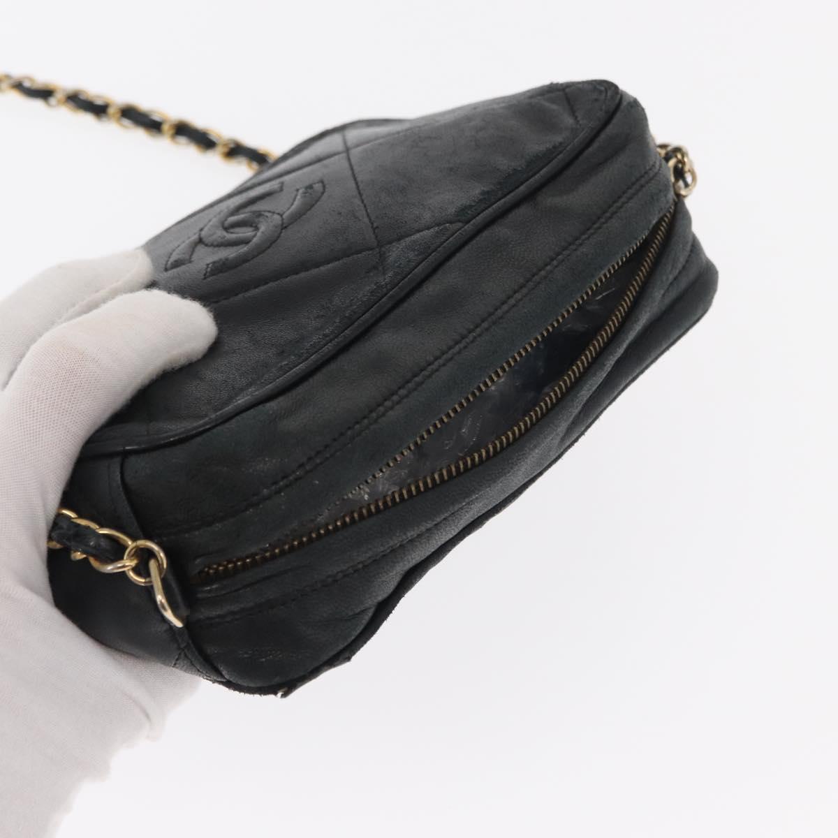 CHANEL Matelasse Chain Shoulder Bag Lamb Skin Black Gold CC Auth BA8251