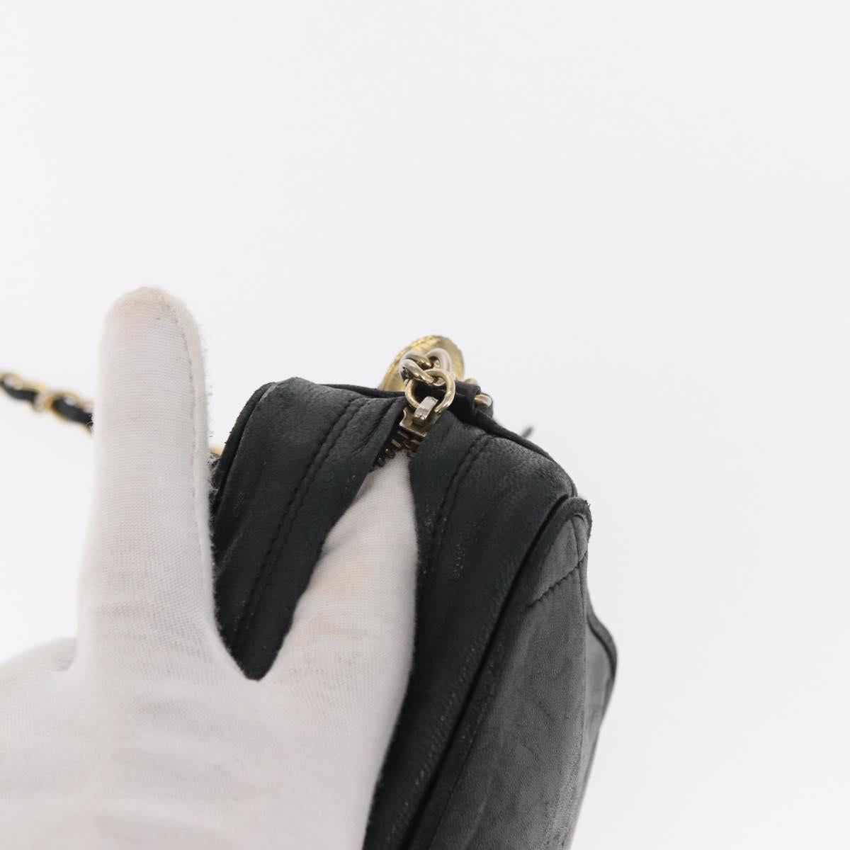 CHANEL Matelasse Chain Shoulder Bag Lamb Skin Black Gold CC Auth BA8251