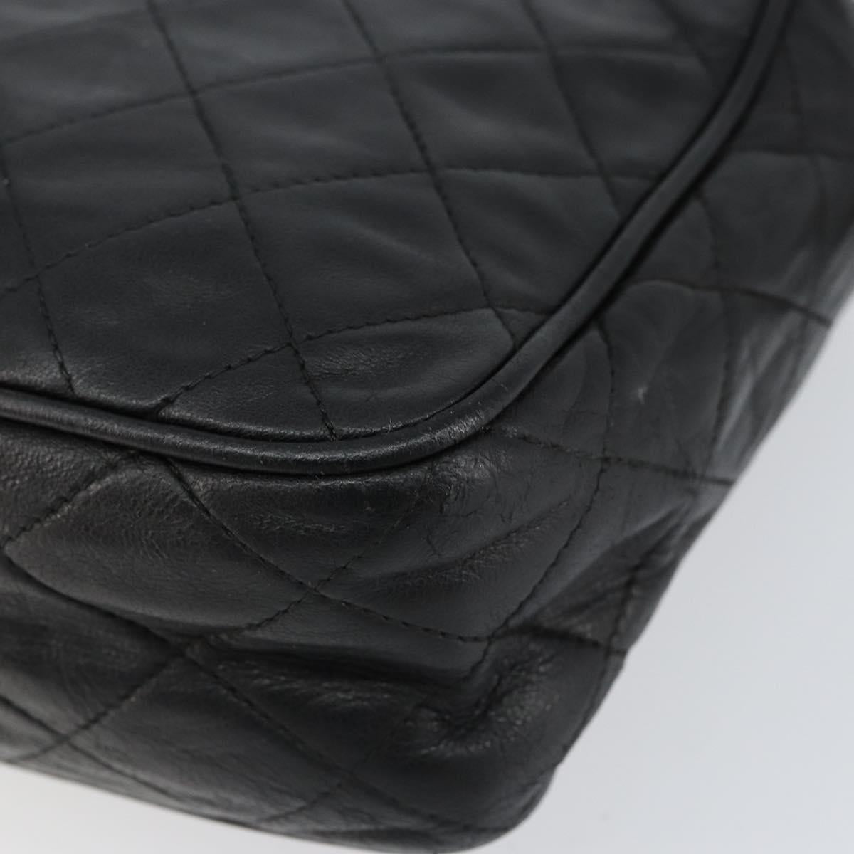 CHANEL Matelasse Chain Shoulder Bag Lamb Skin Black Gold CC Auth BA8252