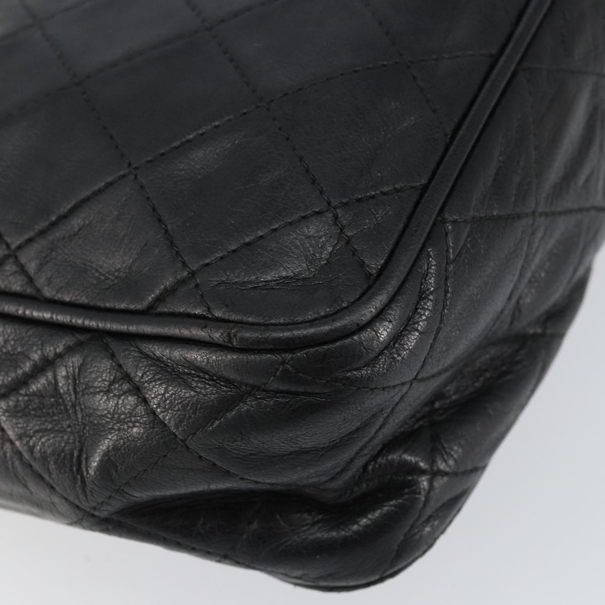 CHANEL Matelasse Chain Shoulder Bag Lamb Skin Black Gold CC Auth BA8252