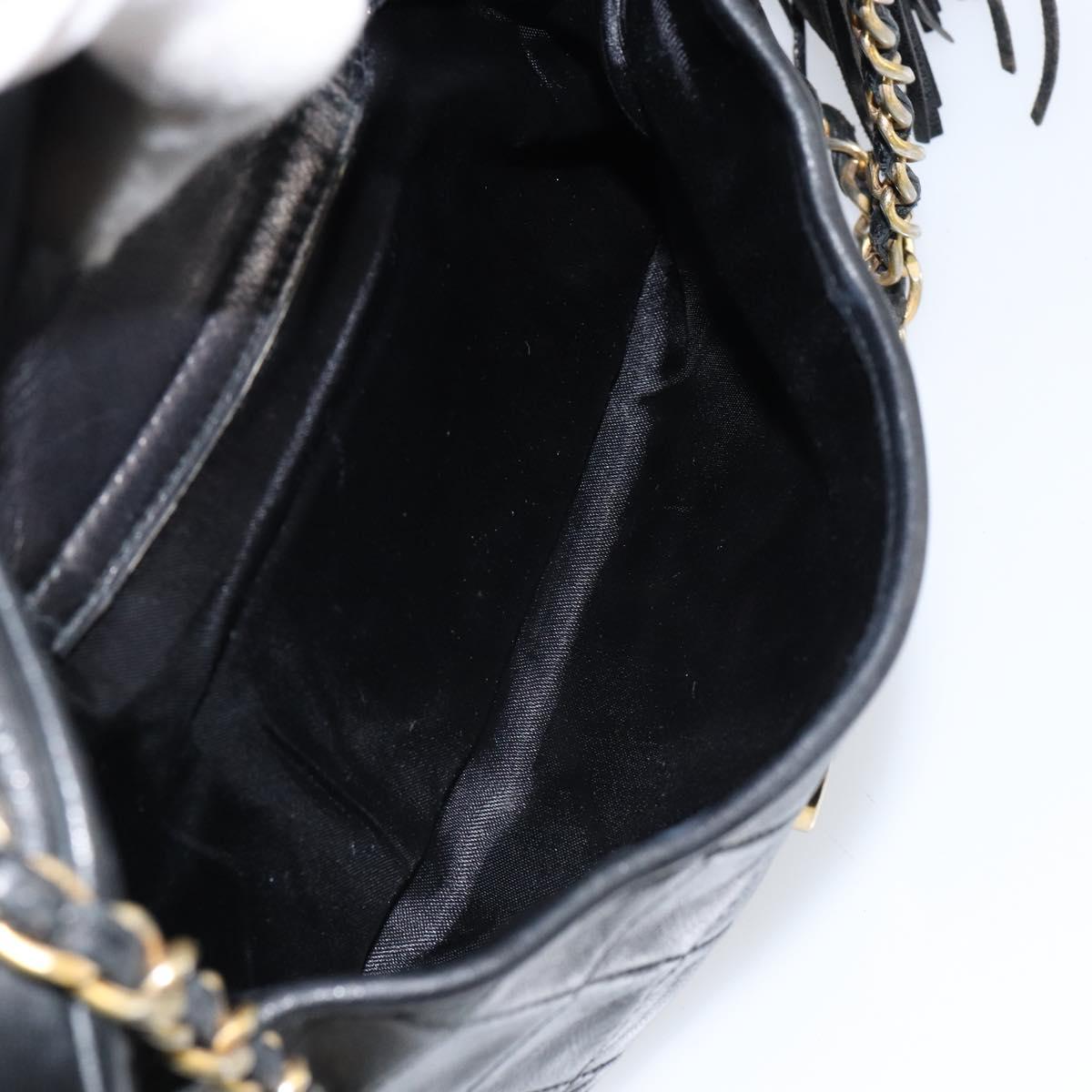 CHANEL Matelasse Chain Shoulder Bag Lamb Skin Black Gold CC Auth BA8252