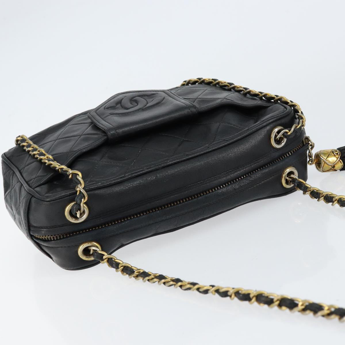 CHANEL Matelasse Chain Shoulder Bag Lamb Skin Black Gold CC Auth BA8252